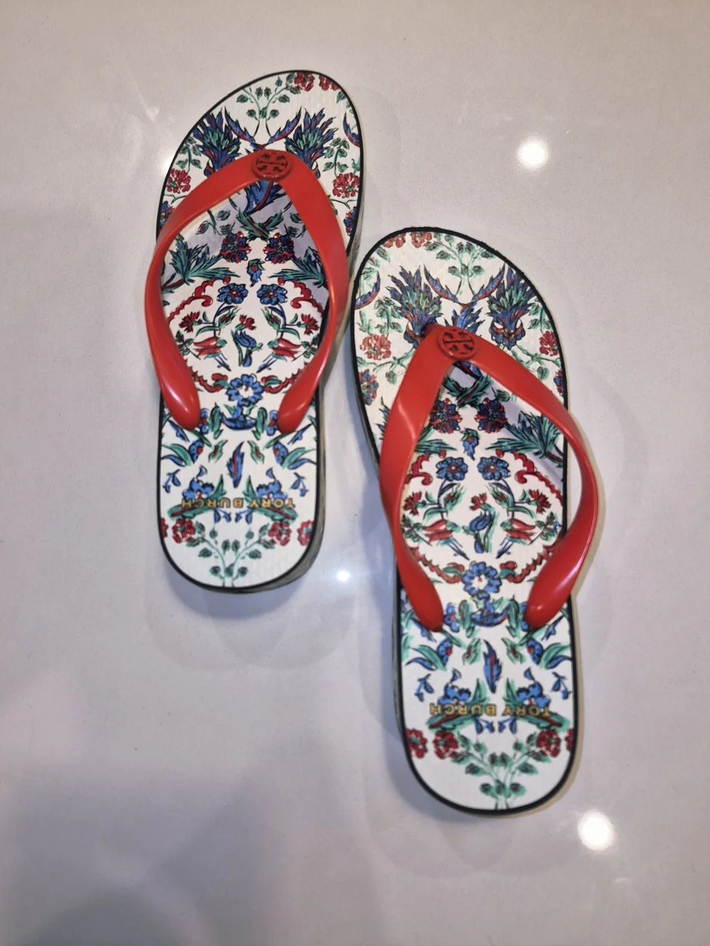 Tory Burch Red Floral Printed Flip-Flop Eva Sandals Size 5